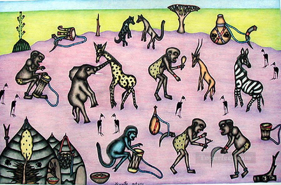 アフリカのダンスセレモニー油絵
